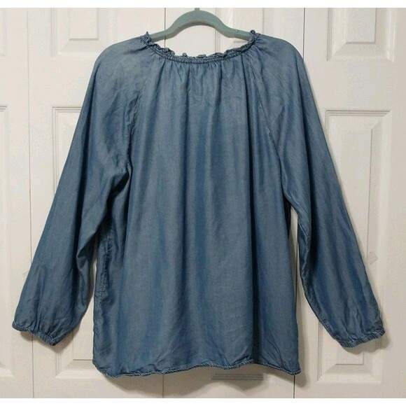 J. Jill Denim Womens Top XL Blue Pullover V Neck  Tunic Long Sleeve Chambray - Picture 2 of 4